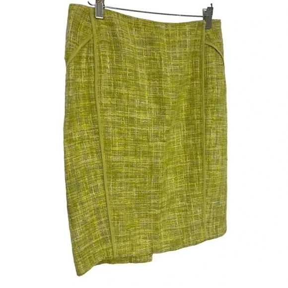 Lafayette 148 size 8P chartreuse pencil skirt with metallic threads EUC - Picture 8 of 12